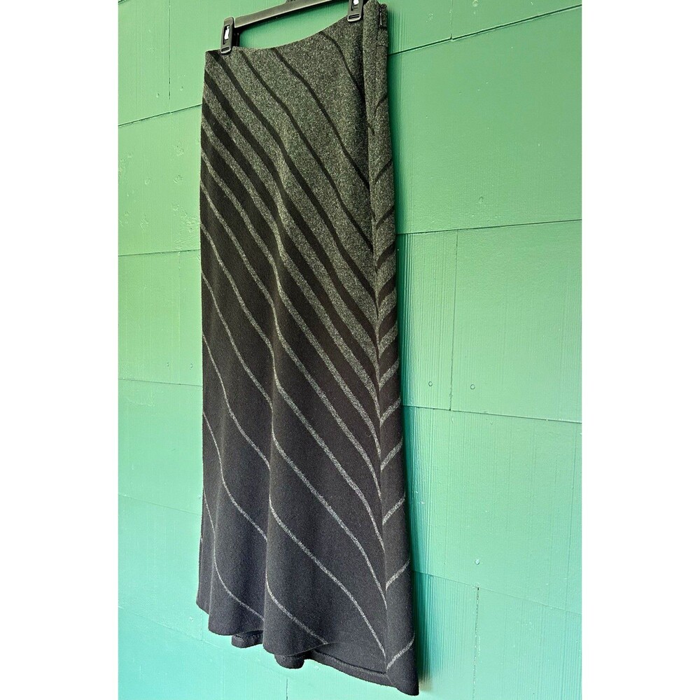 Vintage Y2K Express Wool Blend Chevron Striped Long Maxi Skirt Black Grey Sz 7/8